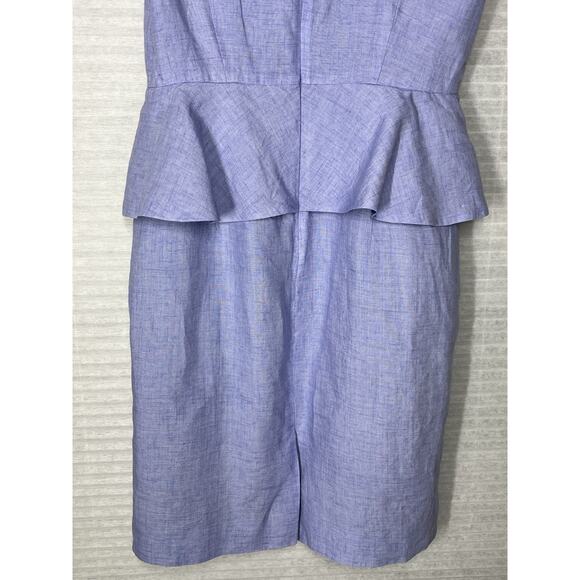 J Crew Peplum Linen Sheath Pencil Dress 4 French Blue Ruffle Career Suiting Work - Picture 6 of 12